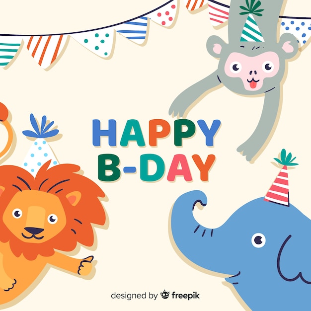 Flat birthday animal background