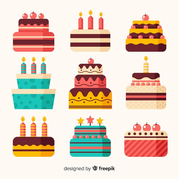 Free vector flat birthday cake collection