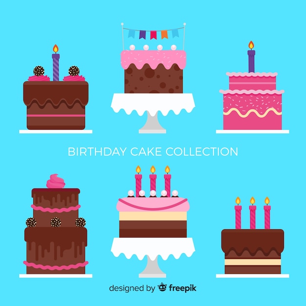 Vettore gratuito collezione di torte di compleanno piatte