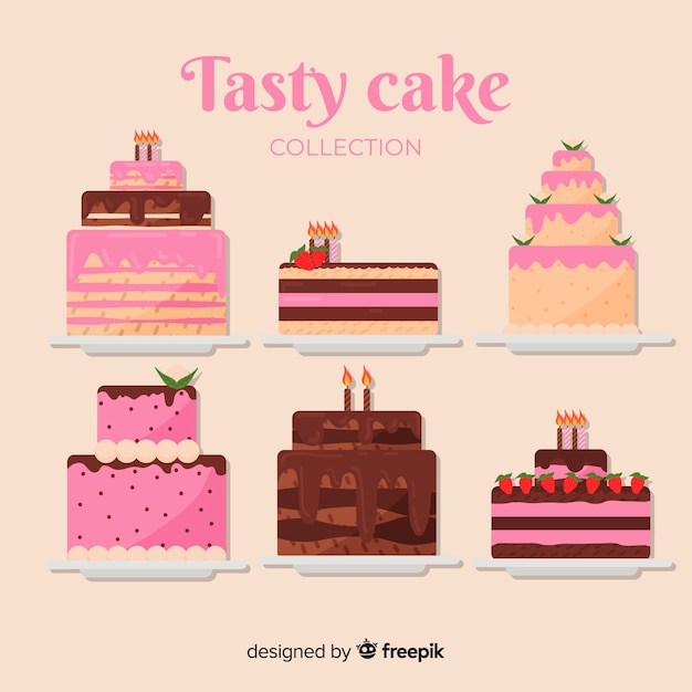 Free vector flat birthday cake collection