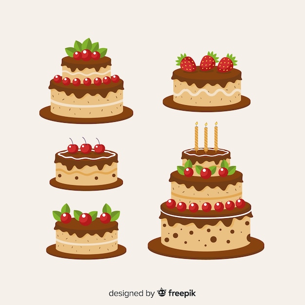Бесплатное векторное изображение Плоская коллекция торта ко дню рождения