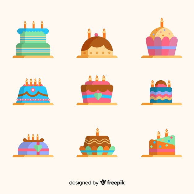 Free vector flat birthday cake collection