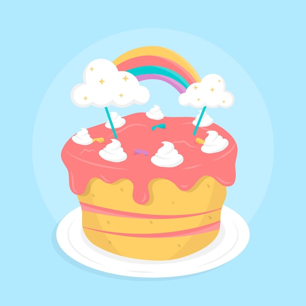 Free vector flat birthday cake with topper