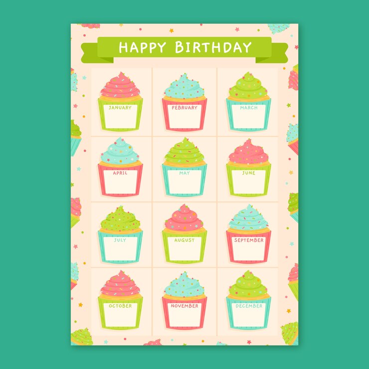Free Vector flat birthday calendar template