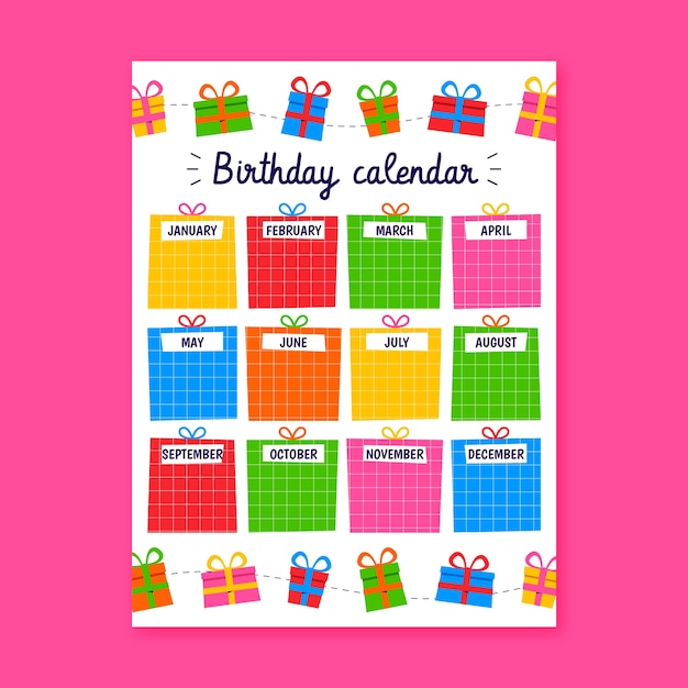 Free vector flat birthday calendar template