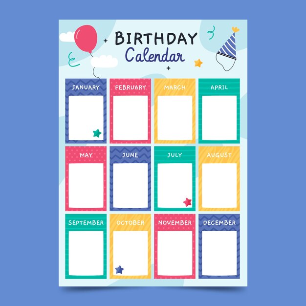 Flat birthday calendar template