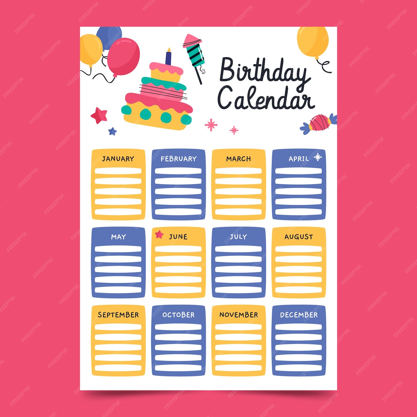 Free Vector Flat birthday calendar template