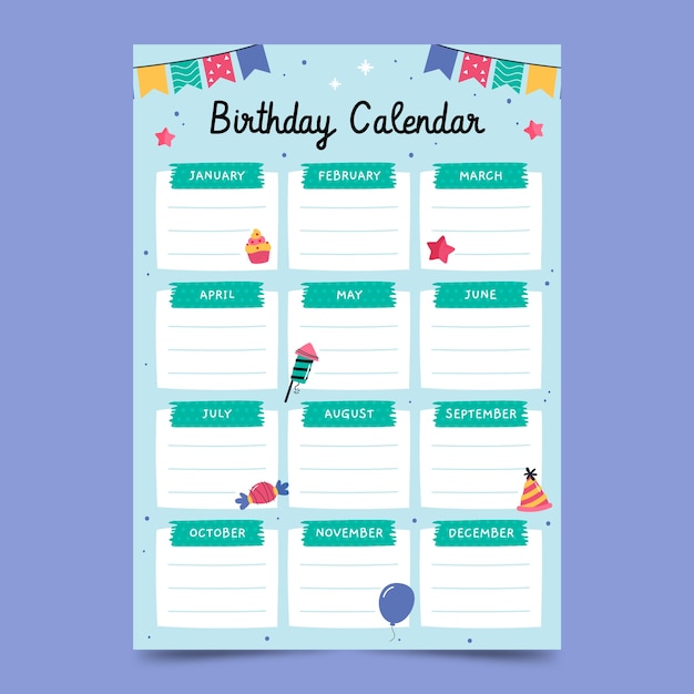 Free vector flat birthday calendar template