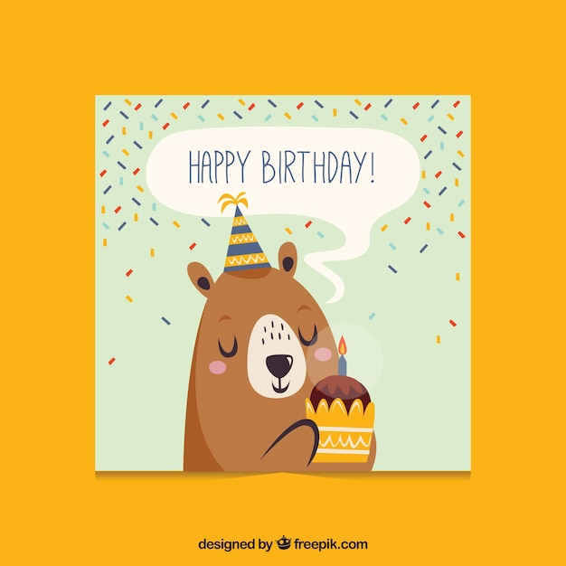 Free vector flat birthday card with a bear