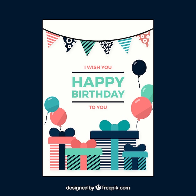 Free vector flat birthday card with presents