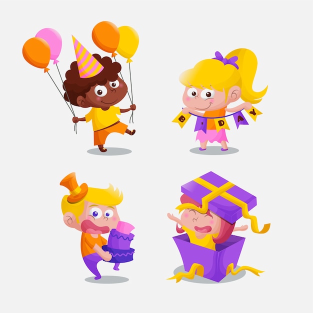 Free vector flat birthday characters collection