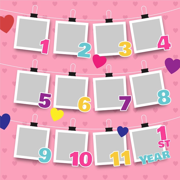 Flat birthday collage frame collection