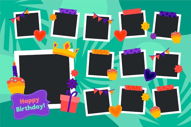 Flat birthday collage frame pack