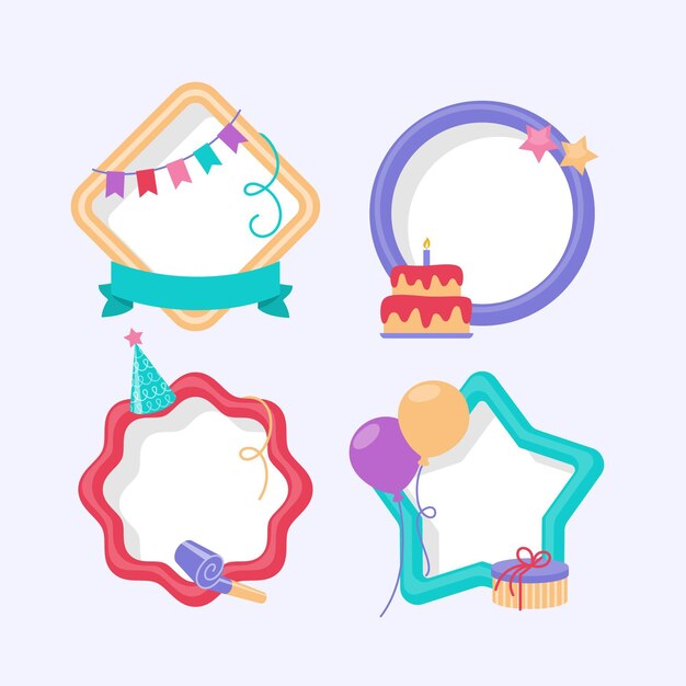 Flat birthday collage frames pack