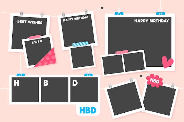 Free vector flat birthday collage frames pack