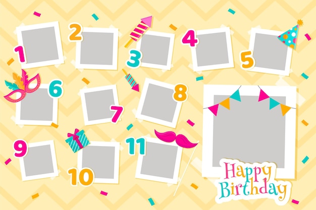 Flat birthday collage frames set