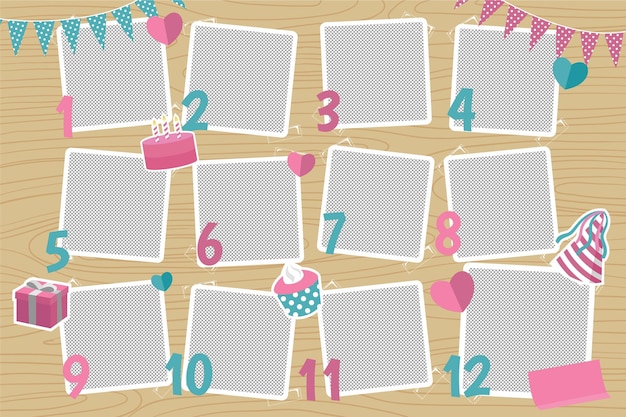 Free vector flat birthday collage frames