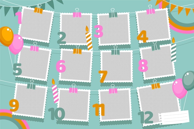 Бесплатное векторное изображение Плоские рамки для коллажей на день рождения