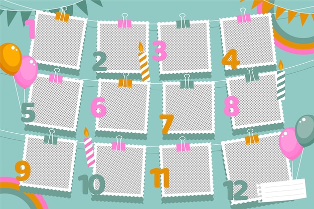 Flat birthday collage frames