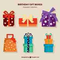 Vettore gratuito giftboxes compleanno piatte