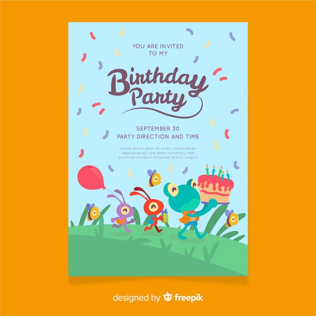 평평한 생일 초대본