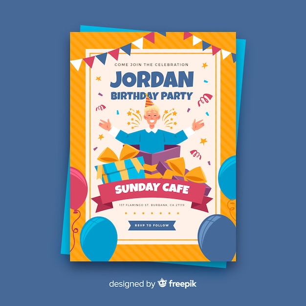 Free vector flat birthday party card template