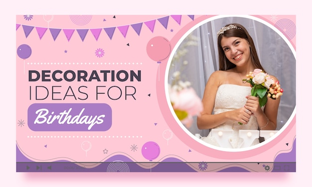 Free vector flat birthday party celebration youtube thumbnail