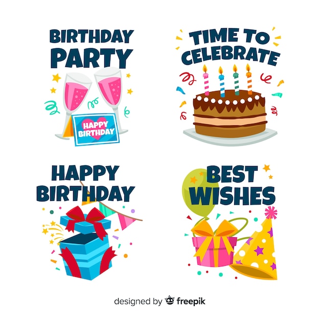 Free vector flat birthday party label collection