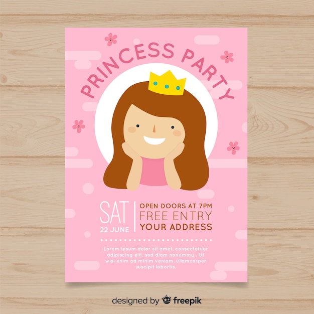 Free vector flat birthday princess invitation