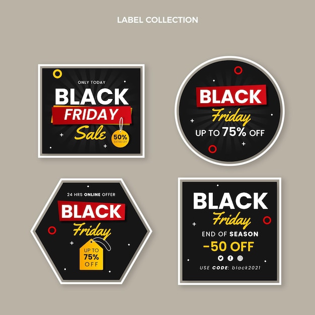 Collezione di badge flat black friday