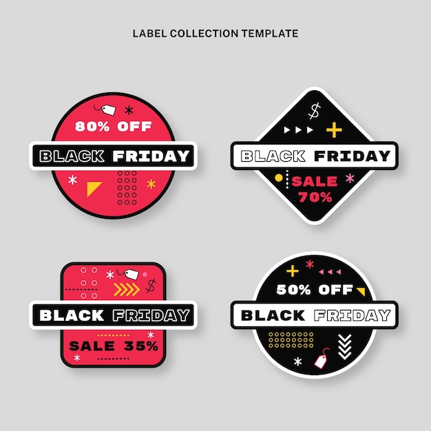 Vettore gratuito collezione di badge flat black friday