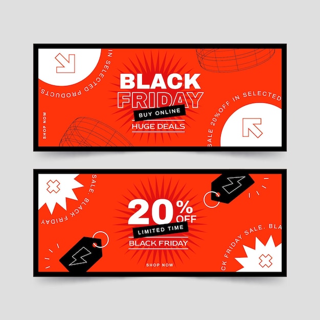 Free vector flat black friday horizontal banners set