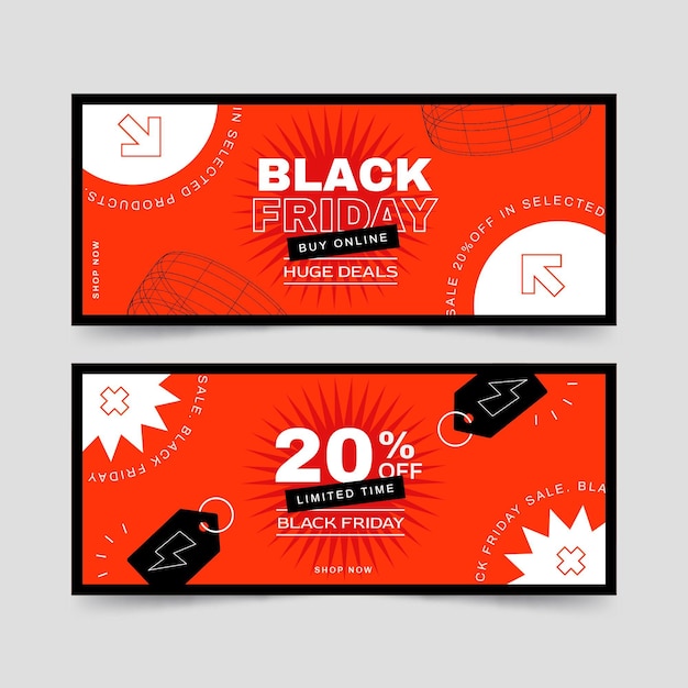 Flat black friday horizontal banners set