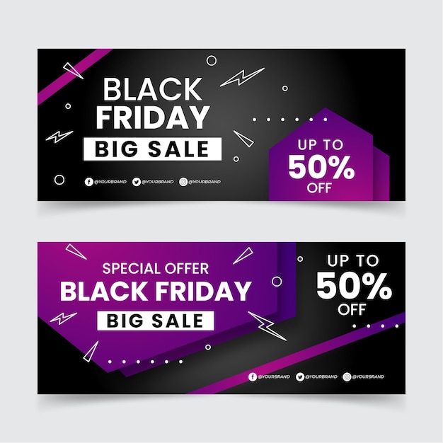 Free vector flat black friday horizontal banners set