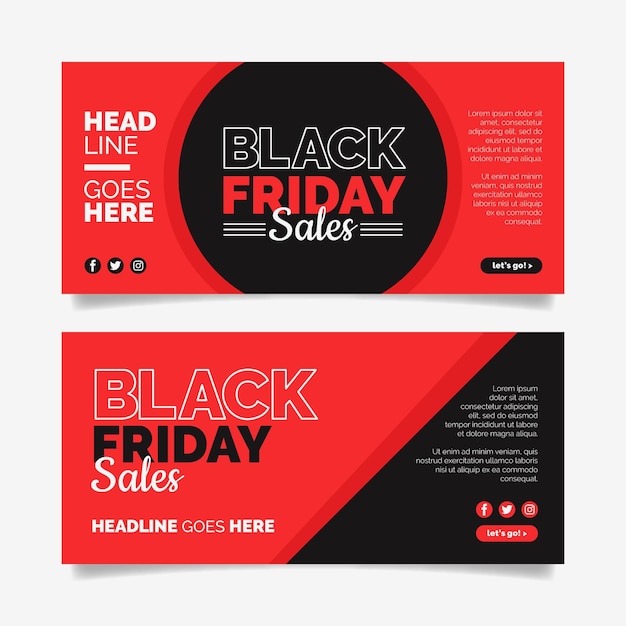 Flat black friday horizontal banners set