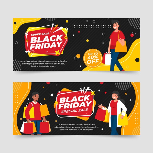 Free vector flat black friday horizontal banners set