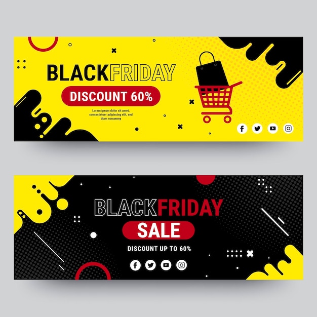 Flat black friday horizontal banners set