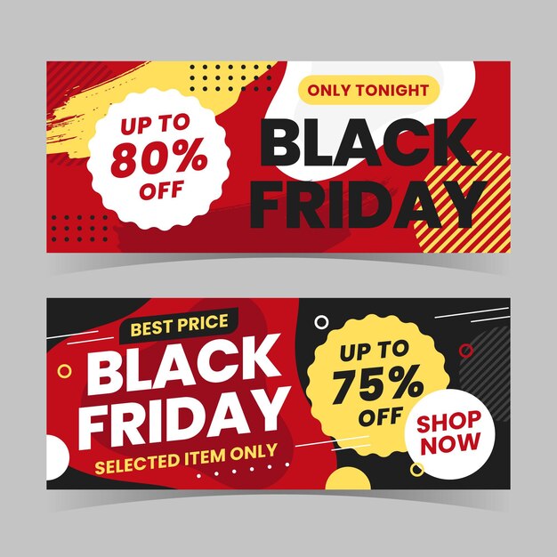 Flat black friday horizontal banners set