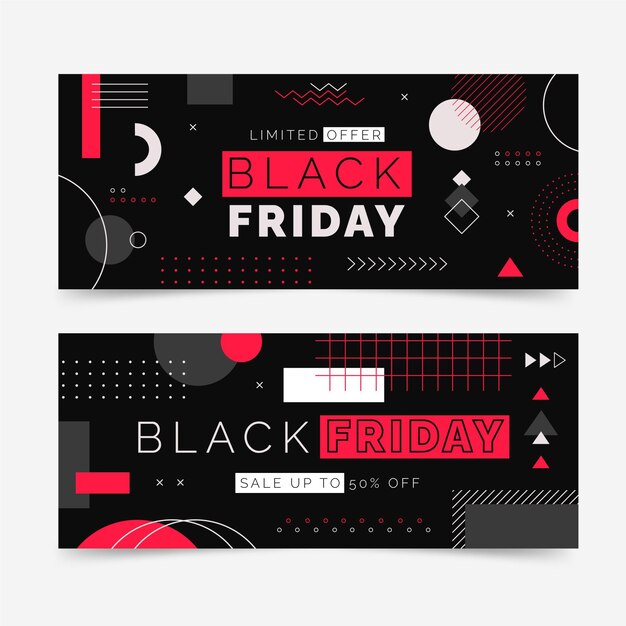 Flat black friday horizontal banners set