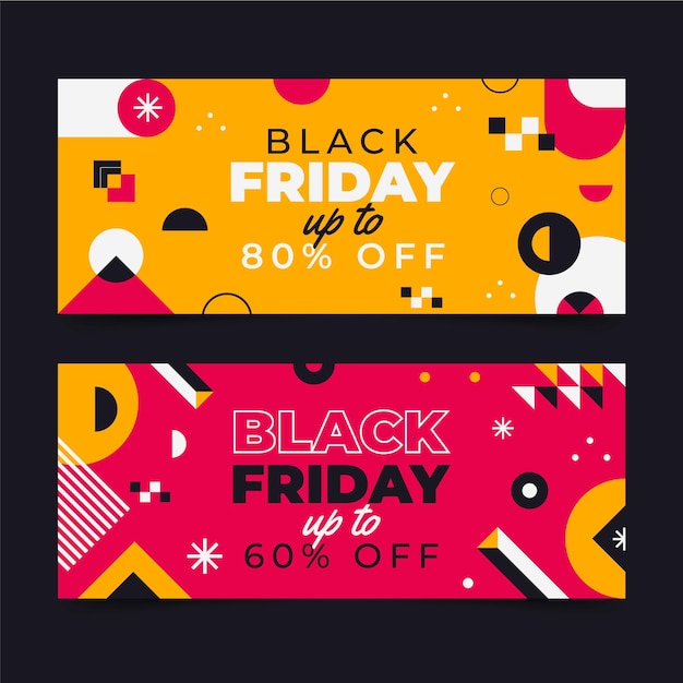 Flat black friday horizontal banners set