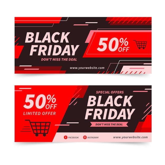 Free vector flat black friday horizontal banners set