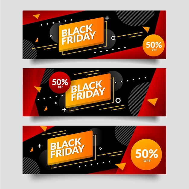 Flat black friday horizontal banners set