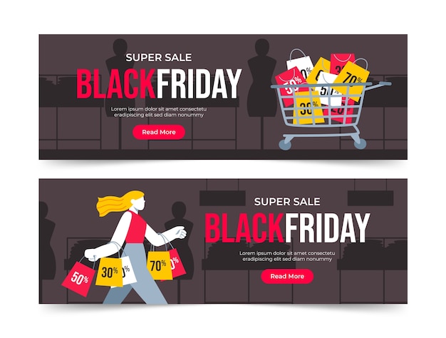 Free vector flat black friday horizontal banners set