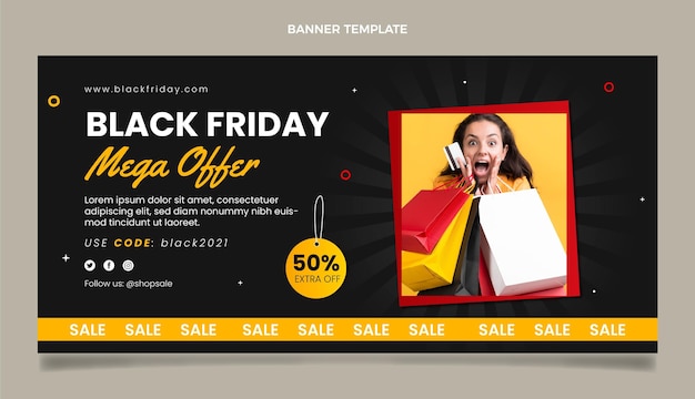 Flat black friday horizontal sale banner