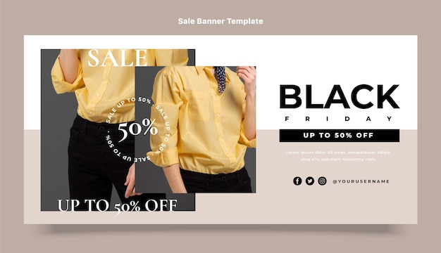 Flat black friday horizontal sale banner