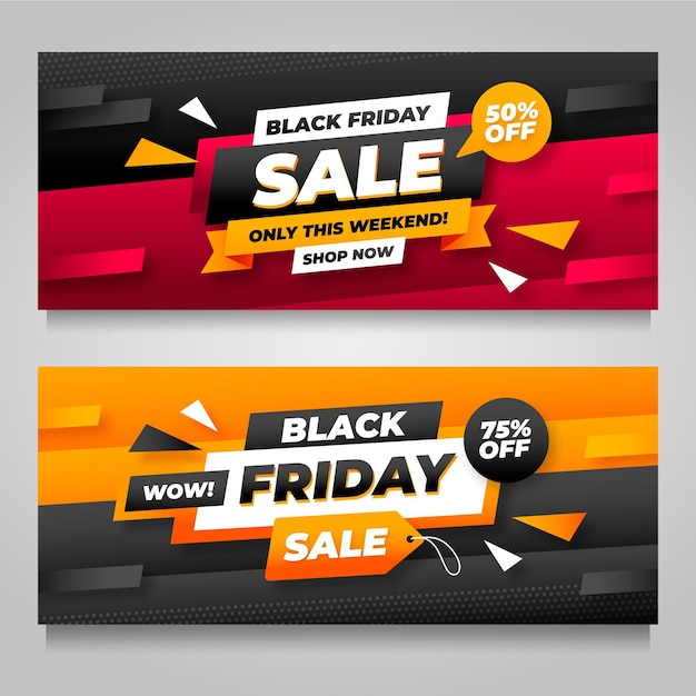 Flat black friday horizontal sale banners set