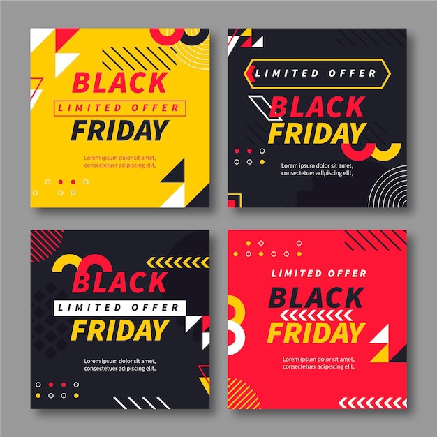 Free vector flat black friday instagram posts collection