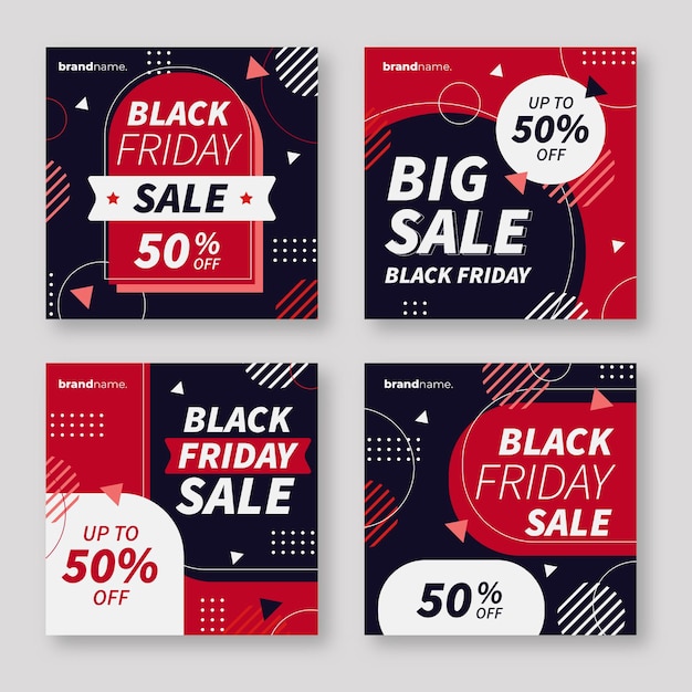 Flat black friday instagram posts collection