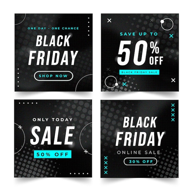 Vettore gratuito collezione di post instagram flat black friday