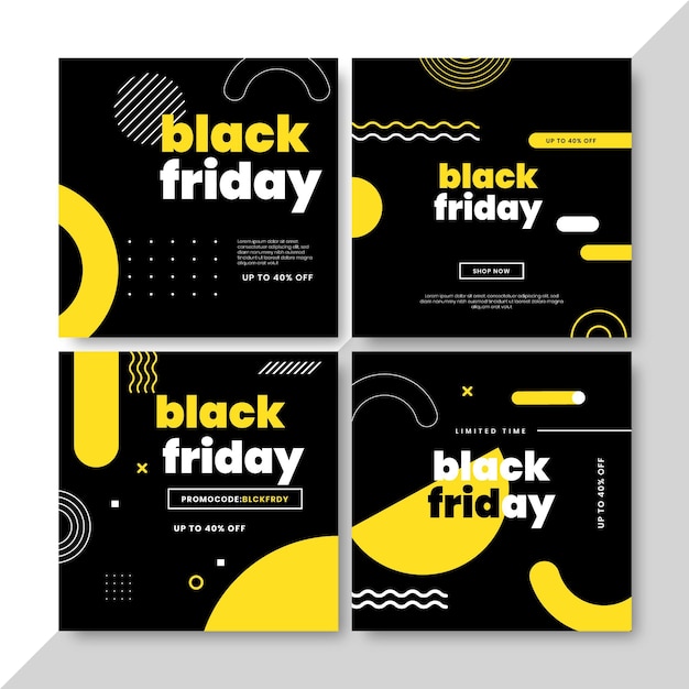 Vettore gratuito collezione di post instagram flat black friday